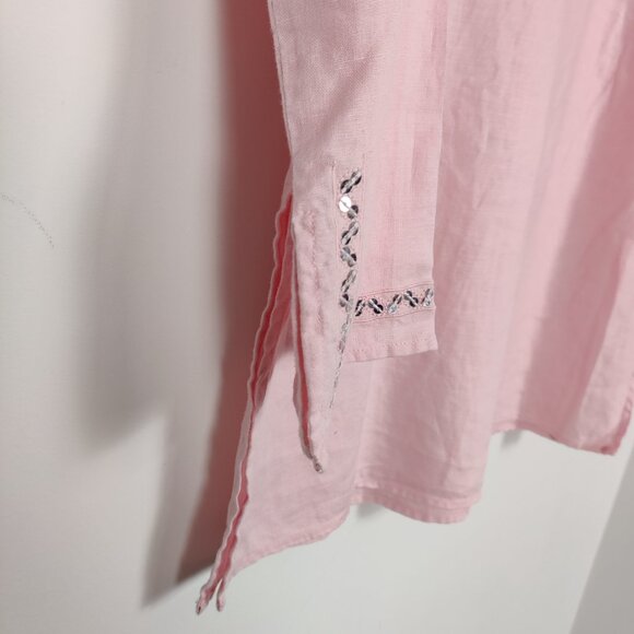 LC Waikiki Women's 100% Linen Tunic Shirt Size Large Mini Dress Bohemian Sequins - Picture 5 of 10